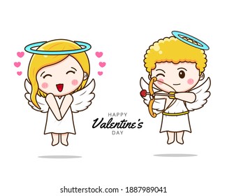 Cute couple cupid. Vector illustration of chibi character isolated on white background.