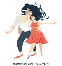 Cute couple dancing salsa. Cuban dance. Isolated vector illustration on white background