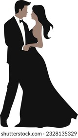 cute couple dancing silhouette on isolated background
