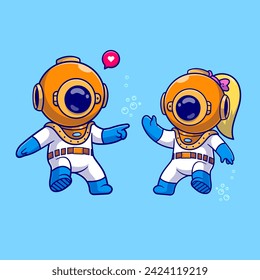 Cute Couple Diver Swimming Together Cartoon Vector Icon
Illustration. Science Holiday Icon Concept Isolated Premium
Vector. Flat Cartoon Style
