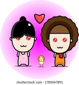 Cute Couple With A Dog Vector Character Illustration 