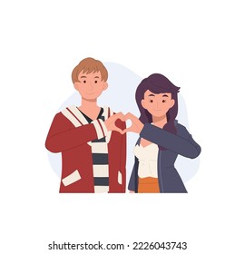 Cute couple doing love heart hands gesture. Vector illustration