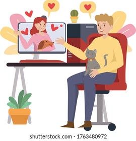 Cute couple are doing video call together during pandemic