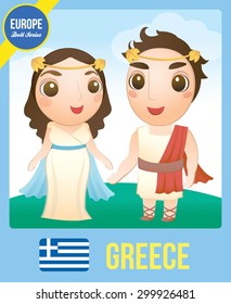 The cute couple doll of Greek as a symbol of Greece country member of EU