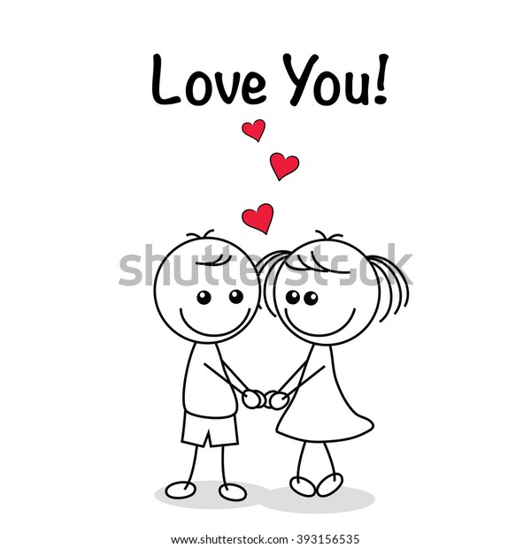 Cute Couple Doodle Cartoon Red Heart Stock Vector Royalty Free