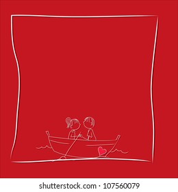 cute couple doodle with red background