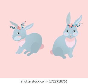 Un par de conejos de Pascua hechos a mano ilustraciones vectoriales.