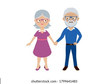 Cute couple elderly people holding hands icon vector. Happy and smiling caucasian elderly senior couple vector. Happy old man and woman vector. Senior couple cartoon characters