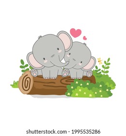 Cute couple Elephants  in the forest.