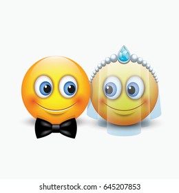 Cute couple of emoticons getting married - emoji - vector illustration