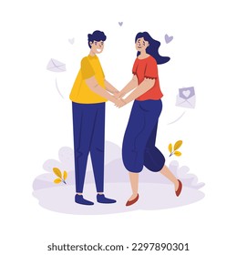 Cute couple expressing love, falling in love flat illustration