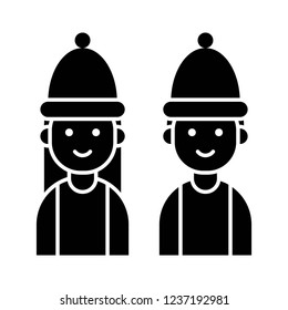 cute couple face  portrait Christmas solid icon.