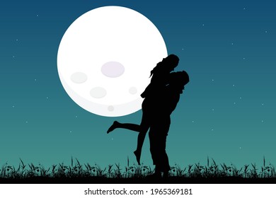 cute couple fall in love silhouette