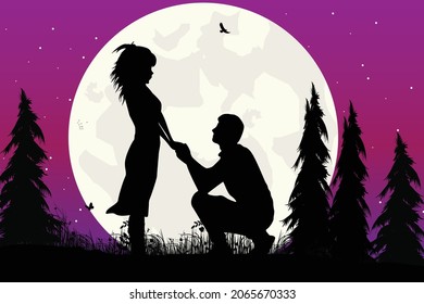 cute couple fall in love silhouette