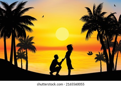 cute couple fall in love silhouette