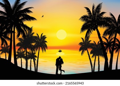 cute couple fall in love silhouette