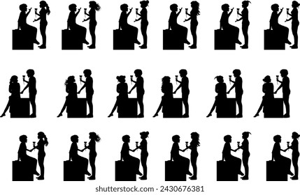 cute couple fall in love silhouette