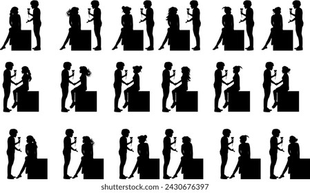 cute couple fall in love silhouette