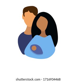 Cute couple family and baby illustration