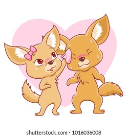Cute couple of fennec foxes falling in love.