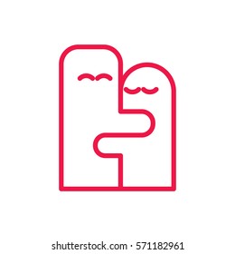 cute couple fingers hug thin line red icon on white background, happy valentine day, love