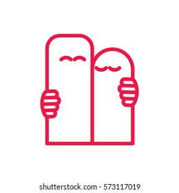 cute couple fingers hug thin line red icon on white background, happy valentine day, love