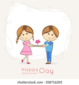 Cute couple with flower for Happy Valentine's Day celebration.