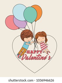 cute couple flying with bunch balloons card happy valentines