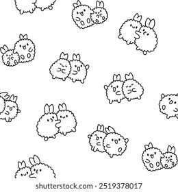 Cute couple fried shrimp tempura. Seamless pattern. Coloring Page. Japanese food characters. Hand drawn style. Vector drawing. Design ornaments.