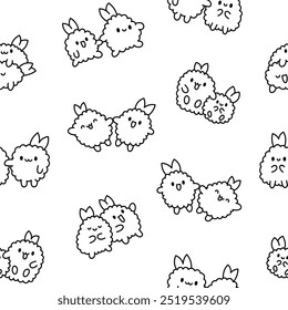 Cute couple fried shrimp tempura. Seamless pattern. Coloring Page. Japanese food characters. Hand drawn style. Vector drawing. Design ornaments.