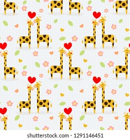 Cute couple giraffee seamless pattern.  Lovely animal in Valentine concept.