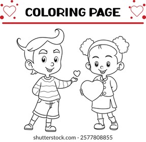 cute couple is giving love sign valentine coloring page for kids