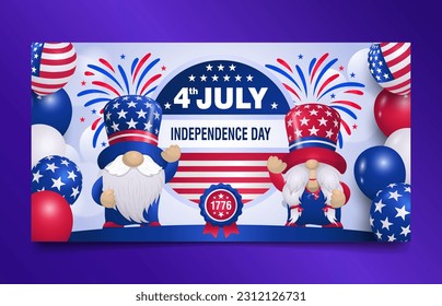 Cute couple of gnomes Celebrating of 4th of July, Usa independence day banner design