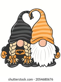 Cute Couple Gnomes Happy Halloween Vector ilustración. Imagen de Happy Halloween Background Vector