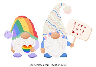 Cute  gay couple gnomes with poster. Pride month gnome. Lgbt gnome. Born this way.