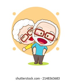 Cute couple grandparents. Cartoon illustration of chibi character isolated on white background.