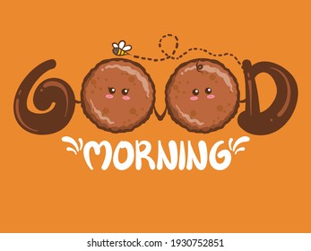 Cute couple grilled ham good morning concept. cartoon character and illustration.
