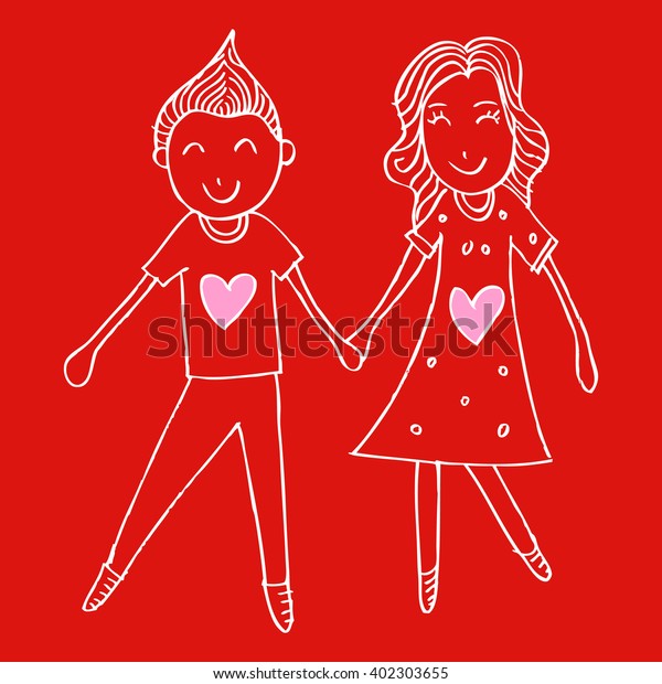 Cute Couple Hand Drawing Illustration Stock Vector (Royalty Free ...