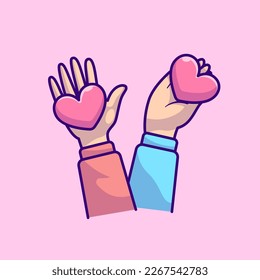 Cute Couple Hand Holding Love Heart Cartoon Vector Icon Illustration. People Holiday Icon Concept Isolated Premium Vector. Flat Cartoon Style