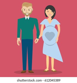 cute couple hand holding and pregnancy