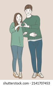 Cute Couple Happy Love Together Boyfriend and Girlfriend Women Men Girl Pastel Color Fashion Clipart Doodle Line Art illustration