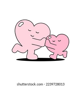 cute couple heart characters, Y2K cartoon style.