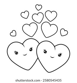 Cute couple of hearts in love. Valentine Day greeting card.