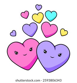 Cute couple of hearts in love. Valentine Day greeting card.