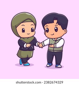 Cute Couple Hijab Girl With Boy Holding Hand Cartoon Vector
Icon Illustration. People Holiday Icon Concept Isolated
Premium Vector. Flat Cartoon Style