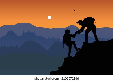 cute couple hiking silhouette graphic