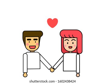 cute couple is holding hand cartoon character , Valentine's day concept