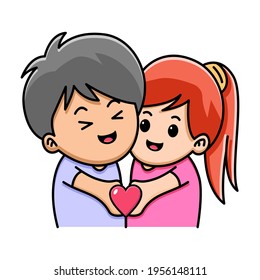 Cute couple holding love together cartoon illustration