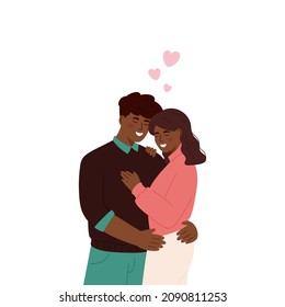 Cute couple hugging. Happy Valentine's Day. Couple in love. Man and woman embracing each other affectionately. Couple in love. Banner. Isolated on white.