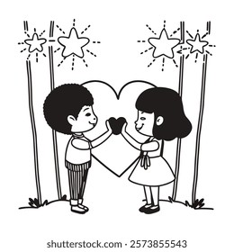 cute couple illustration black and white lineart eps
